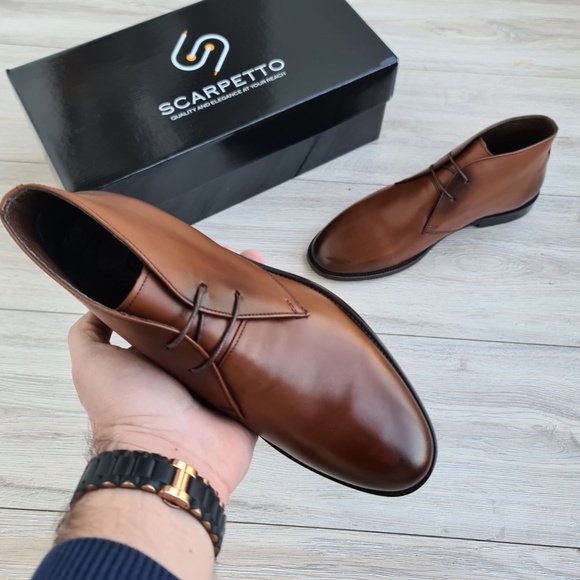Premium Leather Brown Chukka Boots, Mens Lace-up Ankle Boots, Hand-Stitched Sole main image 7